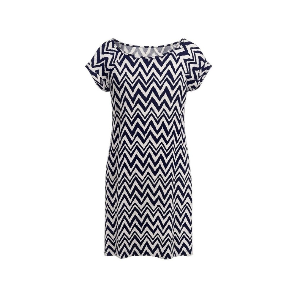 Lilly Pulitzer Navy Blue White Chevron Cotton Short Sleeve Dress Nautical Size L